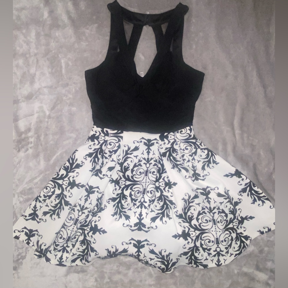Crystal Doll Black White Fit Flare Homecoming Dress